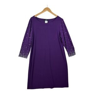 New MSK Beaded Long Sleeve Sheath Dress size Large Purple
